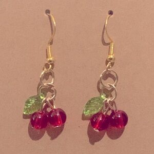 Cherry Dangle Earrings with 925 Hooks